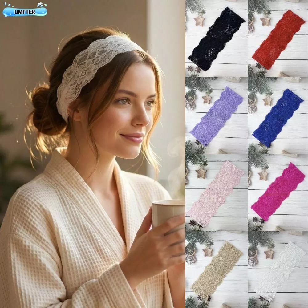 UMTTER ลูกไม้ Headscarf, น้ําหนักเบา Hollow-Out ตาข่ายลูกไม้แถบคาดศีรษะ,แฟชั่นสีทึบ Breathable Headwrap หมวก Lady Girls Headwear