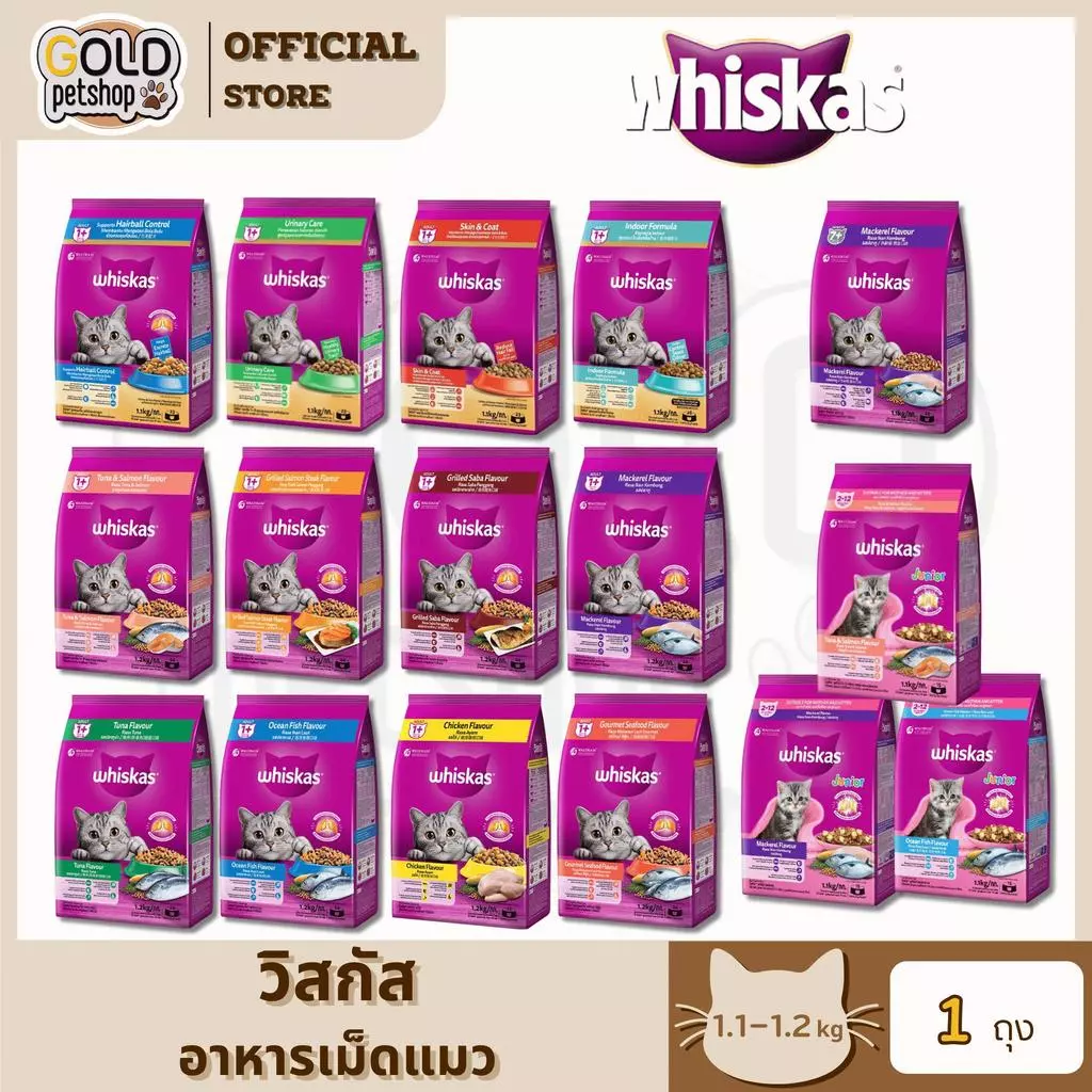WHISKAS วิสกัส อาหารเม็ดแมวสำหรับแมวทุกช่วงวัย ขนาด 1.2 กิโลกรัม