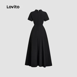 Lovito สง่างาม ชุดเดรสดำ ช่องใส่ของ คลาสสิก และอเนกประสงค์ สำหรับหญิงสาวในฤดูใบไม้ผลิ/ฤดูร้อน L138ED216