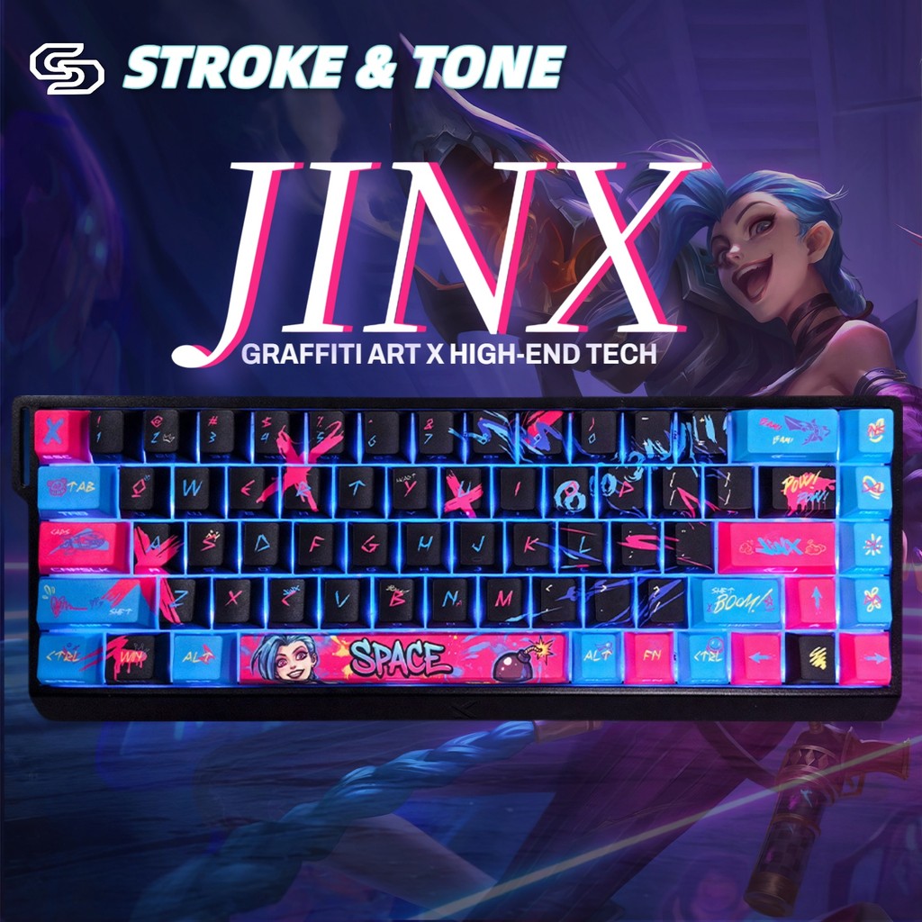 Jinkesi (League of Legends) ชุดปุ่มกด PBT ธีม, งานฝีมือการพิมพ์ความร้อน, ปุ่มด้านข้างโปร่งแสง, ความสูงดั้งเดิม, ปุ่ม 74/129, เหมาะสําหรับ 61/68/คีย์บอร์ดแบบกลไกสากล, ไม่มีคีย์บอร์ด