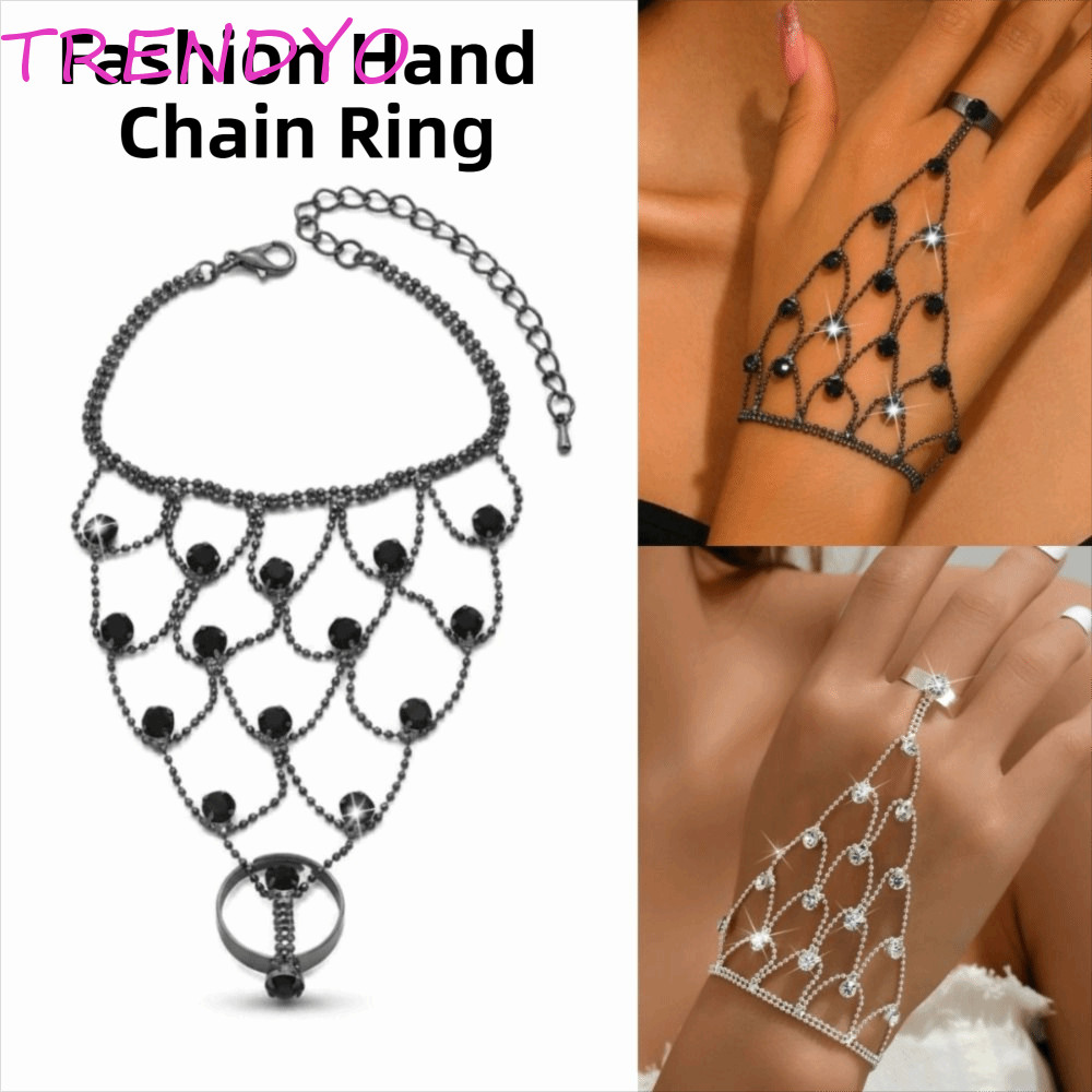 TRENDYO แฟชั่นแหวนโซ่มือ,ประกายวินเทจ Rhinestone ฝังแหวนนิ้วสร้อยข้อมือ,สร้างสรรค์หรูหราประณีตอารมณ์หรูหราโซ่มือสุภาพสตรี