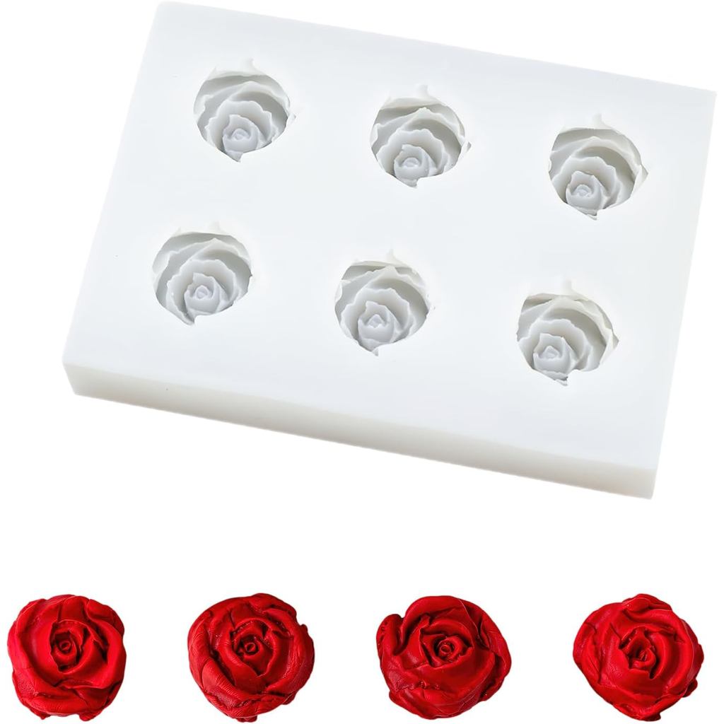 Rose ดอกไม้แม่พิมพ์ซิลิโคน 6-Cavity Rose ช็อกโกแลต Candy Fondant ทําน้ําแข็งแม่พิมพ์สําหรับวันวาเลนไ