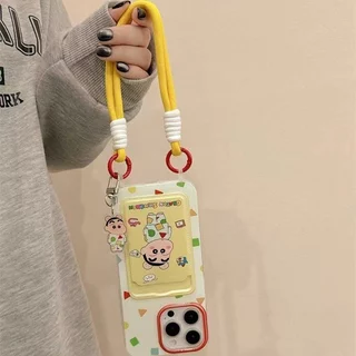 CODที่ไทย เคสสำหรับไอโฟน15 ชินจานชุดนอน เคสช่องใส่การ์ด สายข้อมือ For iPhone17 16 11 12 13PROMAX 14 15PLUS 7/8 SE2 XS XR