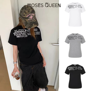 MOSESQUEEN เสื้อยืดแขนสั้นพิมพ์ลายตัวอักษร ทรงหลวม สวมใส่ง่าย เหมาะสำหรับหลายโอกาส #63674
