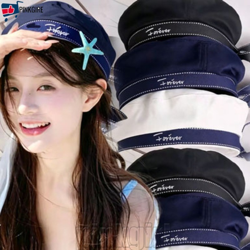 [Rdy Stk] แฟชั่น JK Bowknot Navy Sailor Hat - Summer Beach Anti-UV Sun Protection Cap - ญี่ปุ่นเกาหล