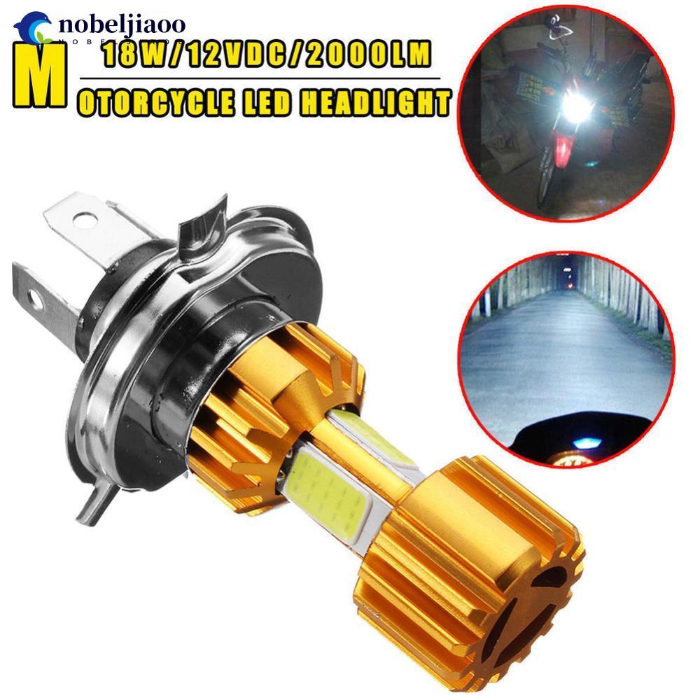 NOBELJIAOO 1 PC H4 LED 3 COB หลอดไฟหน้ารถจักรยานยนต์ 6000K Hi/Lo Beam Light สีขาว 2000LM 18W X4Z7