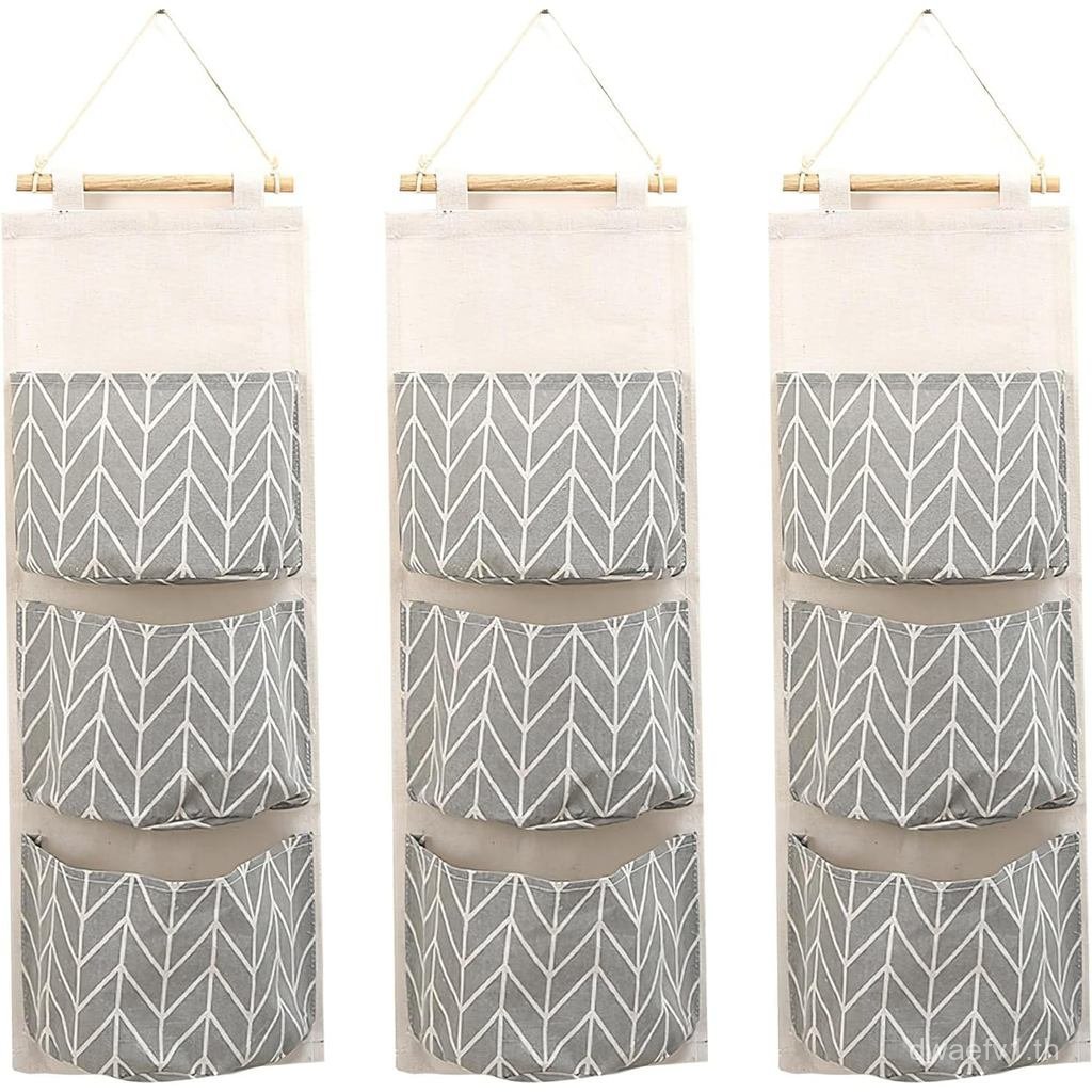 COVRA 3-Pack Wall Hanging Storage Bags – Over-the-Door Organizers with 3 Large Pockets (6.3" )