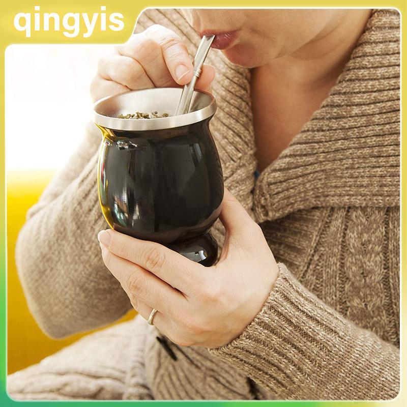 [qingyis] ชุดน้ําเต้า Yerba Mate Double-Wall Stainless Steel Mate Tea Cup and illa Set TH