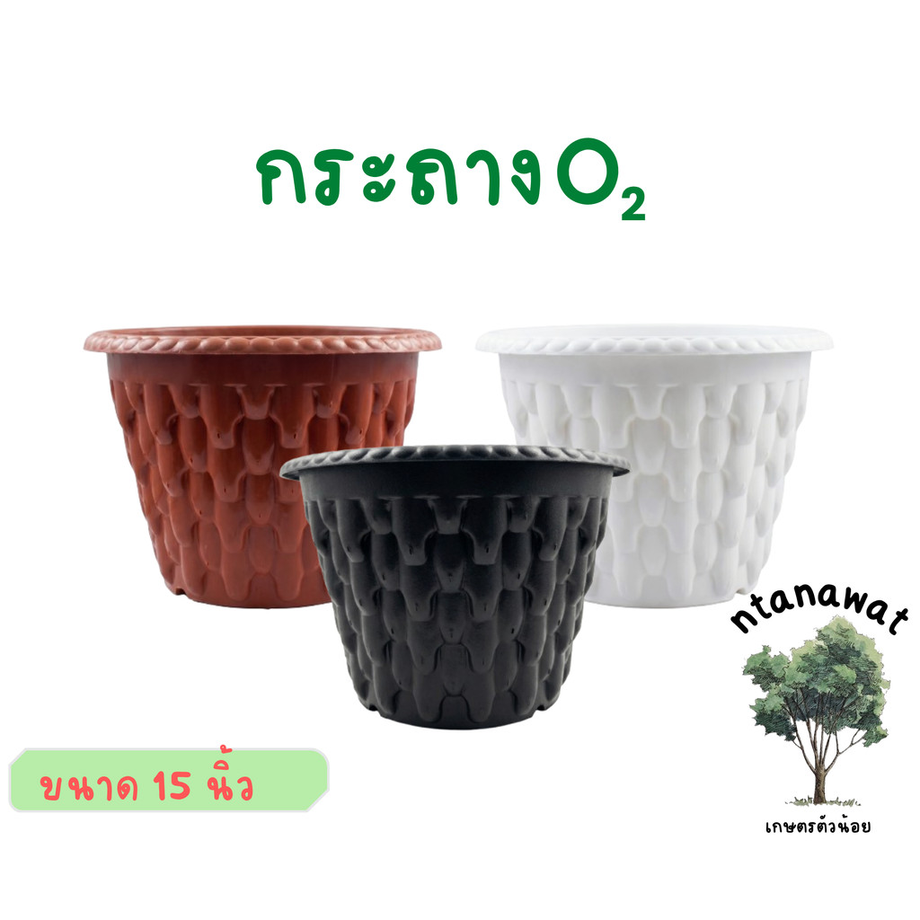 กระถางโอทู o2 ขนาด15นิ้ว กระถางมีรู เร่งราก กระถางปลูกต้นไม้ สีดำ/สีขาว/สีอิฐ (เกรดA)