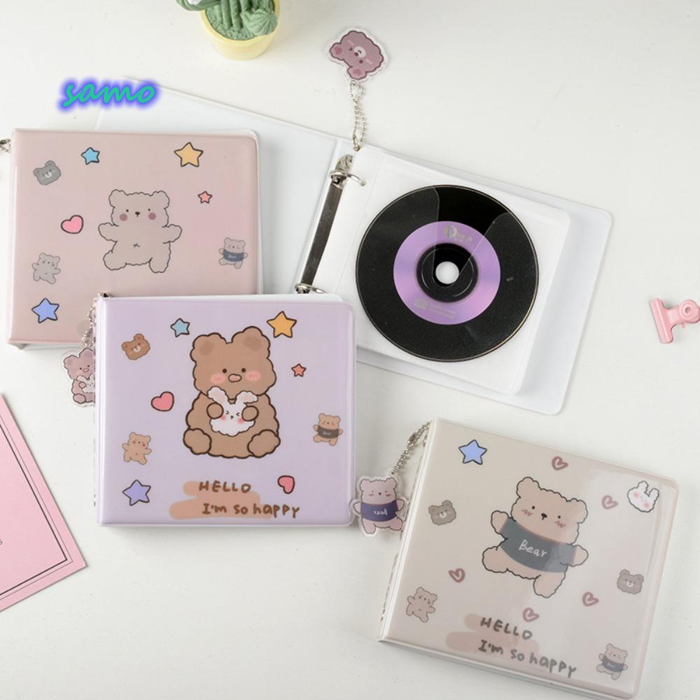 SAMO CD Storage Album, CD Storage Collect Book CD Holder, Portable Cartoon Bear Loose-leaf Album Org