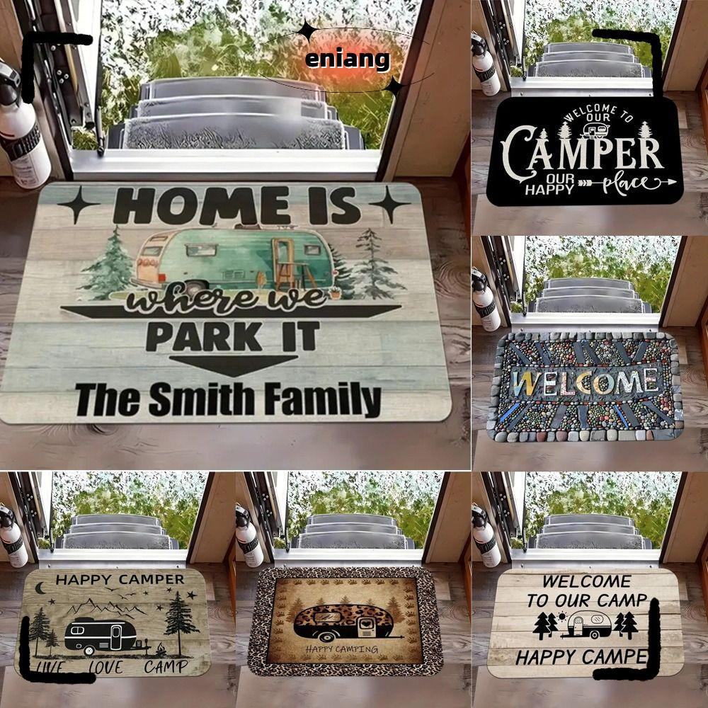 ENIANG Camping Van Welcome Mat, เสื่อกันลื่นซักได้, พรมทางเข้าสี่เหลี่ยมผืนผ้าตกแต่งบ้าน