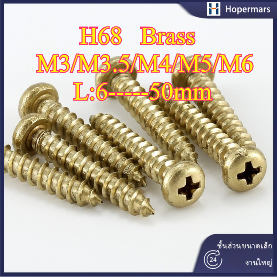 H68 ทองเหลืองข้ามหัวกลมแตะตัวเองสกรูทองแดงเฟอร์นิเจอร์ Self-Tipping สกรูไม้ M3/M3.5/M4/M5/M6 * L6-50