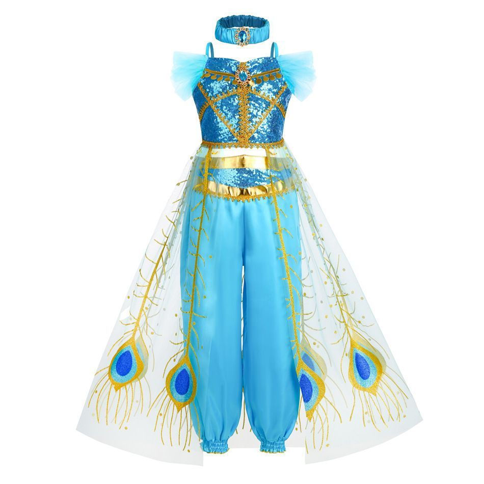 JUA Fairy Tale Aladdin cos New Jasmine Children's Outfit Jasmine Princess Dress Belly Dance Performa
