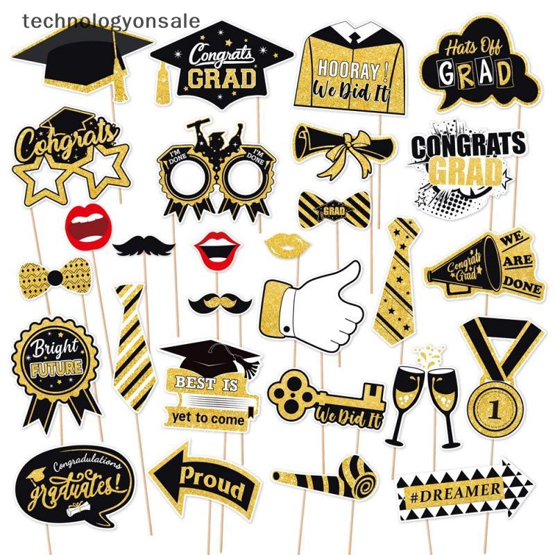 [Tech] 28 ชิ้น Graduation Photo Booth Props Kit, DIY ตกแต่งการถ่ายภาพสําเร็จการศึกษา Party Pose Sign