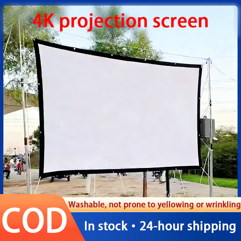 [จัดส่งรวดเร็ว] 16: 9 Projector Screen 4K 60/80/100/120 นิ้วจอแสดงผล HD แบบพกพาโฮมเธียเตอร์สำนักงานหน้าจอการฉายกลางแจ้ง