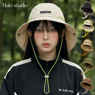 Halo studio พร้อมส่ง 🔥หมวกกันแดดสำหรับฤดูร้อน ปีกกว้าง เนื้อผ้าบาง ระบายอากาศได้ดี แห้งเร็ว พับเก็บได้ด้วยเชือกผูก
