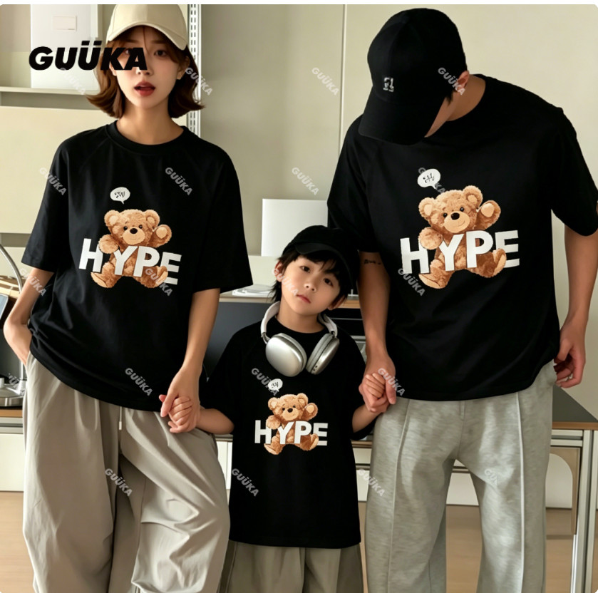 GUUKA Baju Keluarga ชุดครอบครัวพิมพ์ผ้าฝ้ายเสื้อยืด Ayah Ibu Anak ชุดลําลอง