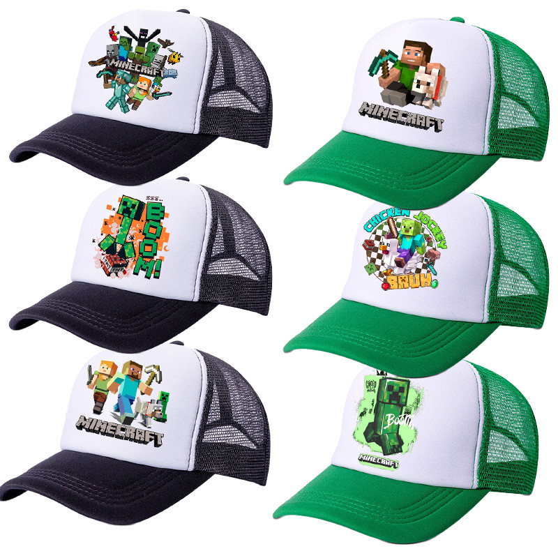 Minecraft Unisex ตาข่ายเด็ก Trucker หมวก,คลาสสิกทูโทนเบสบอลหมวกผู้ใหญ่น้ําหนักเบา Breathable หมวกป้องกันแสงแดดสําหรับทุกวัน Streetwear Travel Beach