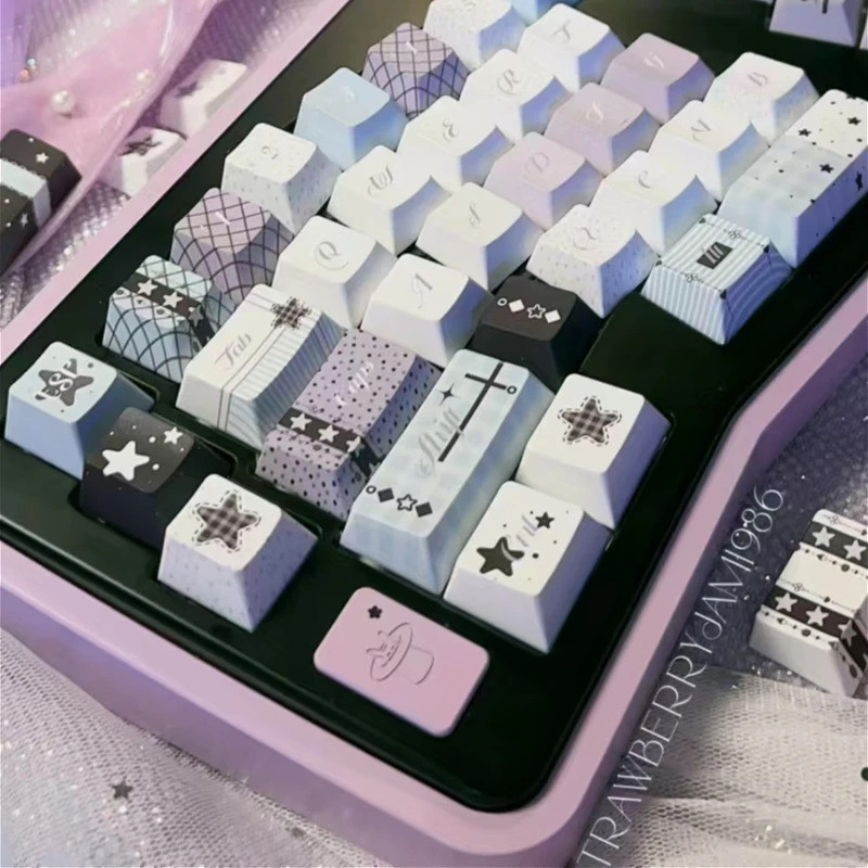 Star Dream Theme Keycap Full Five-Sided Sublimation Keycap 145 คีย์ CherryPbt สีม่วงสีฟ้า Alice Layo