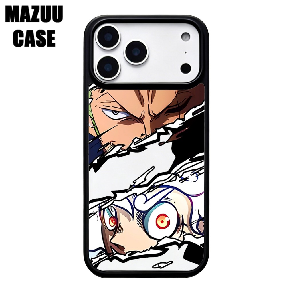 เคสไอโฟน TPU ขอบดำ หลังแข็งใส กันกระแทก ลายตัวละครการ์ตูนสไตล์วันพีซ สำหรับ iPhone 17 16 15 14 13 12 11 Pro Max Plus