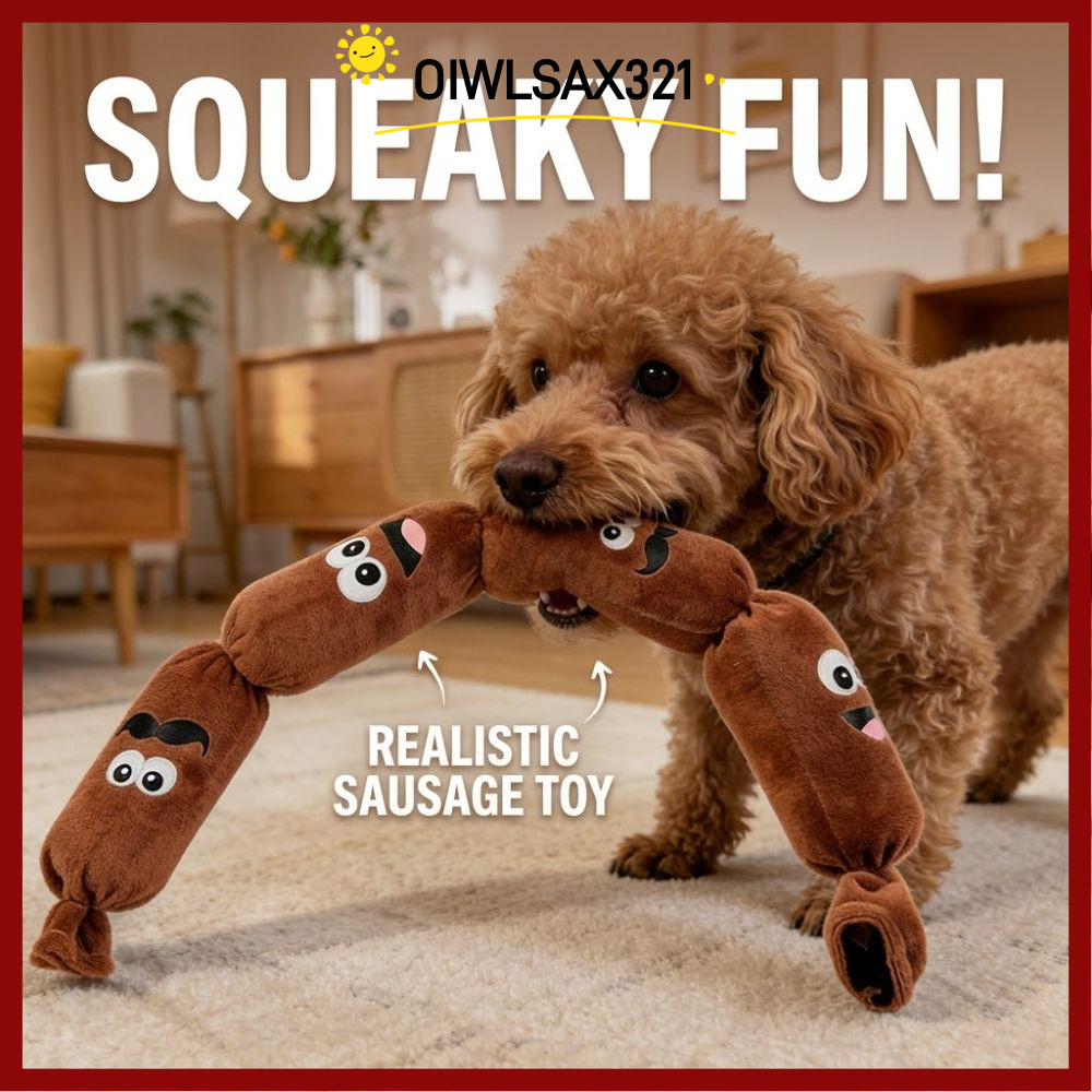 OIWLSAX321 ของเล่นสุนัข Squeaky, Press-to-Squeak พร้อม BB Sound Dog Sausage Plush Chew ของเล่น, ความ