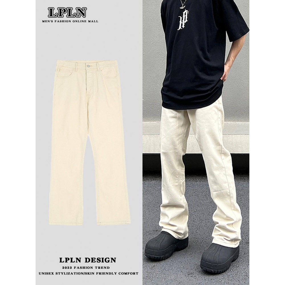 LPLN American High Street vibe Apricot Straight Jeans Men ins อินเทรนด์ cleanfit Micro Lama Gila กาง
