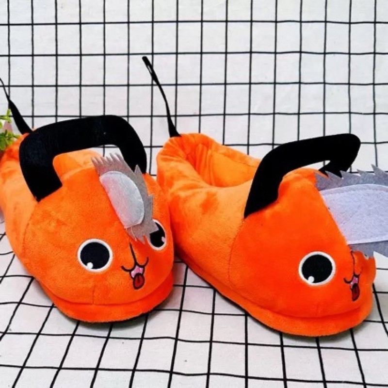 Pochita Chainsaw Man Plush รองเท้าแตะ - รองเท้าบ้านผ้าฝ้ายฤดูหนาวที่อบอุ่นสําหรับคู่รัก
