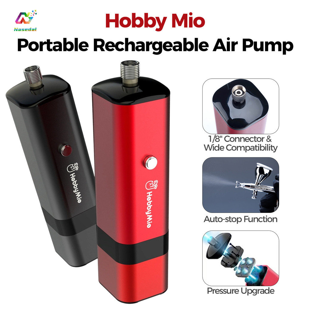 HobbyMio แบบพกพา Air Compressor Airbrush ชุด HM-02 PRO ชาร์จ Auto-stop ฟังก์ชั่นปั๊มลมสําหรับ Gundam รุ่น Spraying & ภาพวาด DIY Craft ทําสีแดง/สีดํา