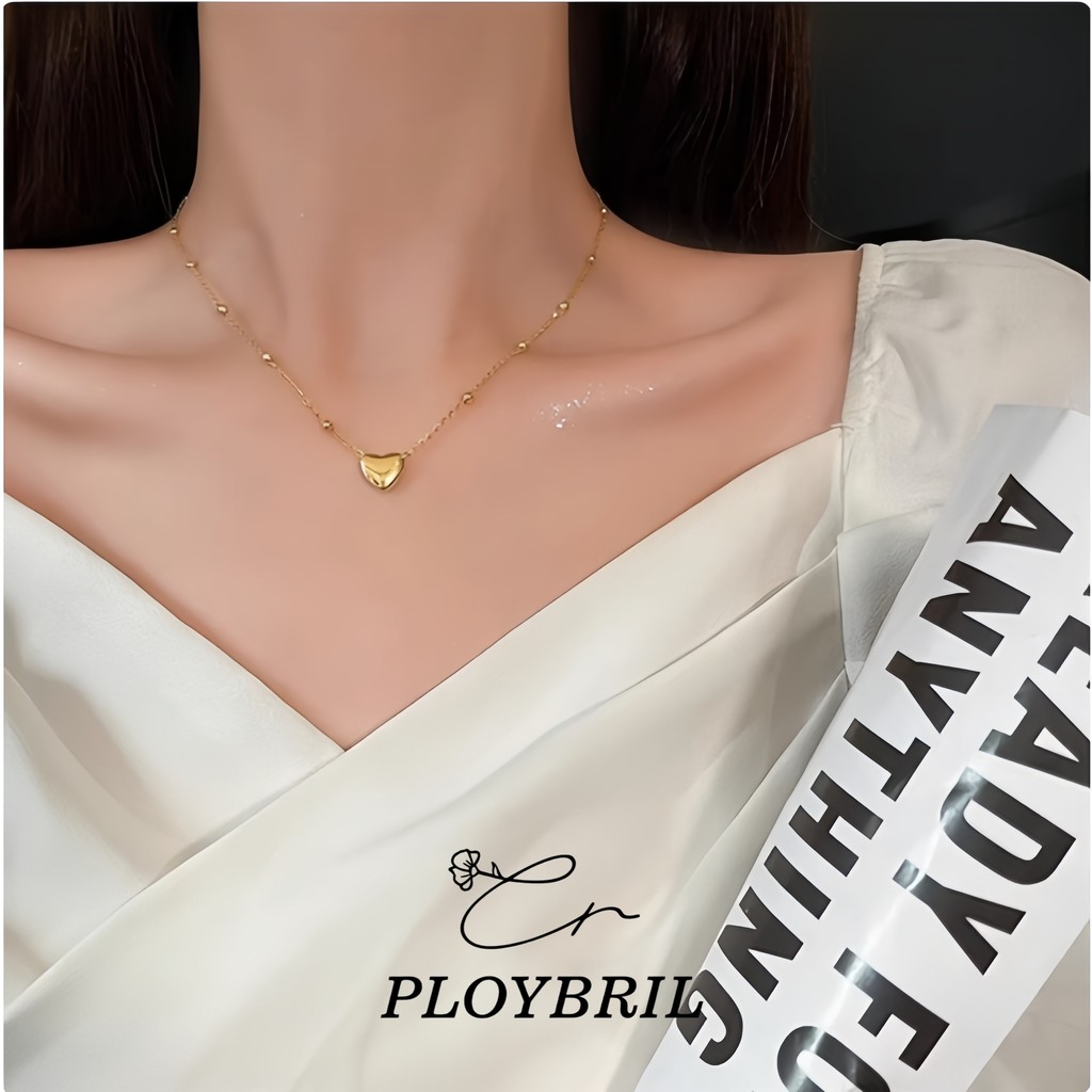 PLOYBRIL สร้อยคอจี้หัวใจ18K เหล็กไทเทเนียม เกาหลี หรูหรา แฟชั่นไม่หมอง ไม่หลุดลอก สำหรับผู้หญิง แฟชั่น เครื่องประดับX070