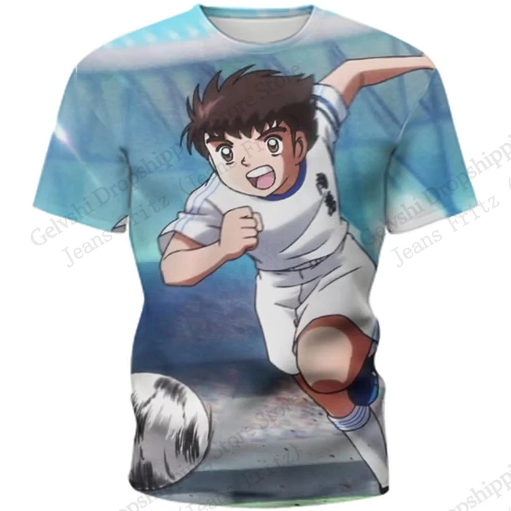 ใหม่ผู้ชายย์อะนิเมะ Captain Tsubasa High School ฟุตบอล 3D พิมพ์เสื้อยืดผู้ชายผู้หญิงแฟชั่น O-คอแขนสั