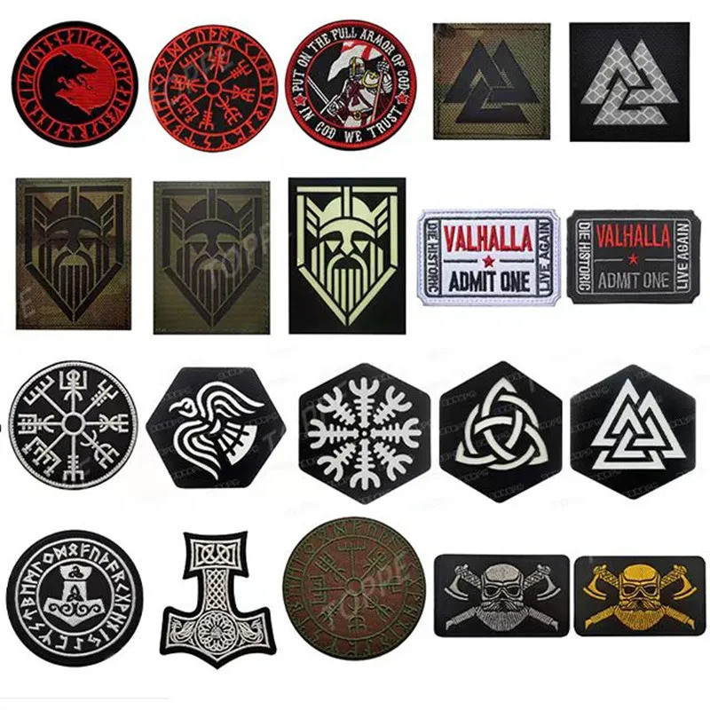 ยุทธวิธีไวกิ้งหมาป่า IR แพทช์ใน Odin เรา Trust Stripes สติ๊กเกอร์ VALHALLA Admit One Pirate Emblem Appliques badies Hook & Loop