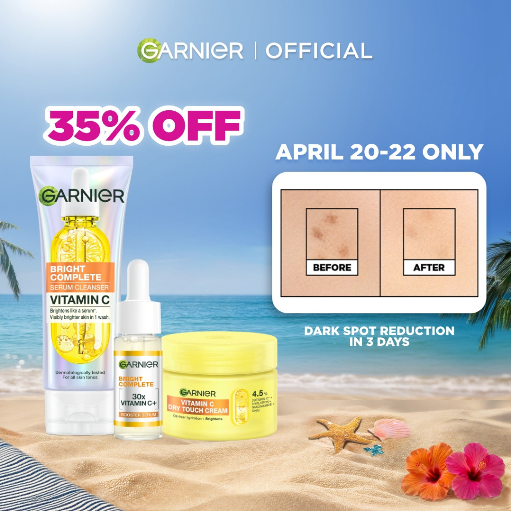 ใหม่ Garnier 3PC Full Ritual Trial Set (เซรั่ม 15ml, Dry Touch Cream Moisturizer 30ml, ล้างหน้า)