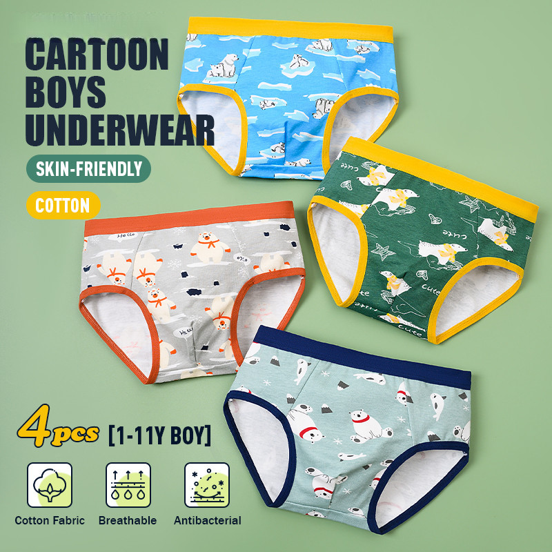 จัดส่งกทม.4 ชิ้น 1-11Y เด็กทารกชุดชั้นในผ้าฝ้ายความปลอดภัย Antibiosis Innerwear การ์ตูนสัตว์ไดโนเสาร์พิมพ์กางเกง