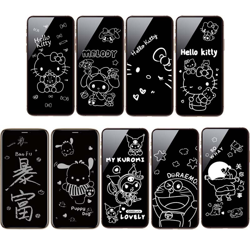 ป้องกันหน้าจอสําหรับiPhone 17 16 15 14 13 Pro max plus Full Coverageกระจกนิรภัยการ์ตูน 6D Shadow 15Pro 15Promax 15Plus 16Pro 16Promax 16Plus 17Pro 17Promax