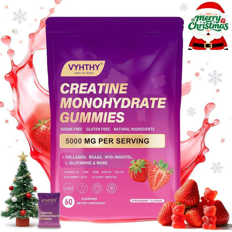 VYHTHY Creatine Monohydrate Gummies – พร้อมคอลลาเจน, BCAAs, L-Glutamine, Biotin, Zinc, วิตามิน D3 & 
