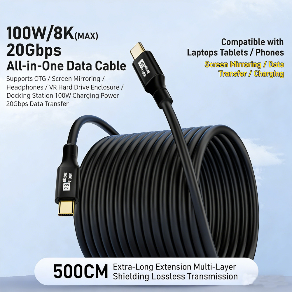 KAIYUE USB 3.2 Type-C ถึง Type-C สาย PD 100W 20Gbps 8K @ 60Hz ข้อมูลสาย Emark USB C Fast Charging Li
