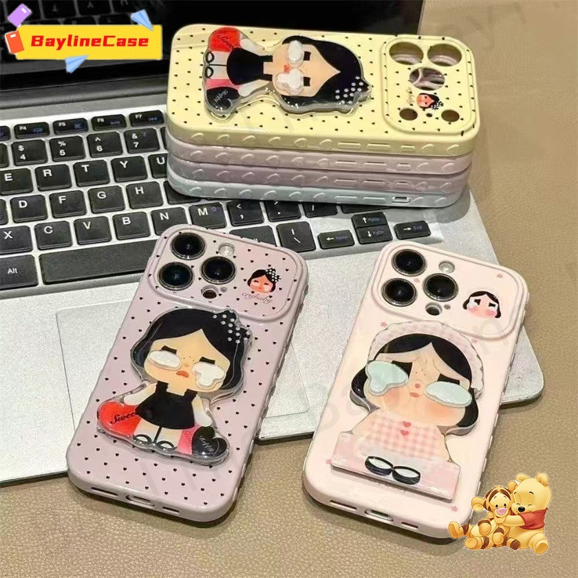 ขายร้อนInsการ์ตูน 3D Crybabyฝาครอบกระจกขาตั้งหัวใจกรอบด้านข้างเคสโทรศัพท์เข้ากันได้กับiPhone 17 16 15 14 13 12 11 Pro Max X Xr Xs Max 8 7 Plus Cover