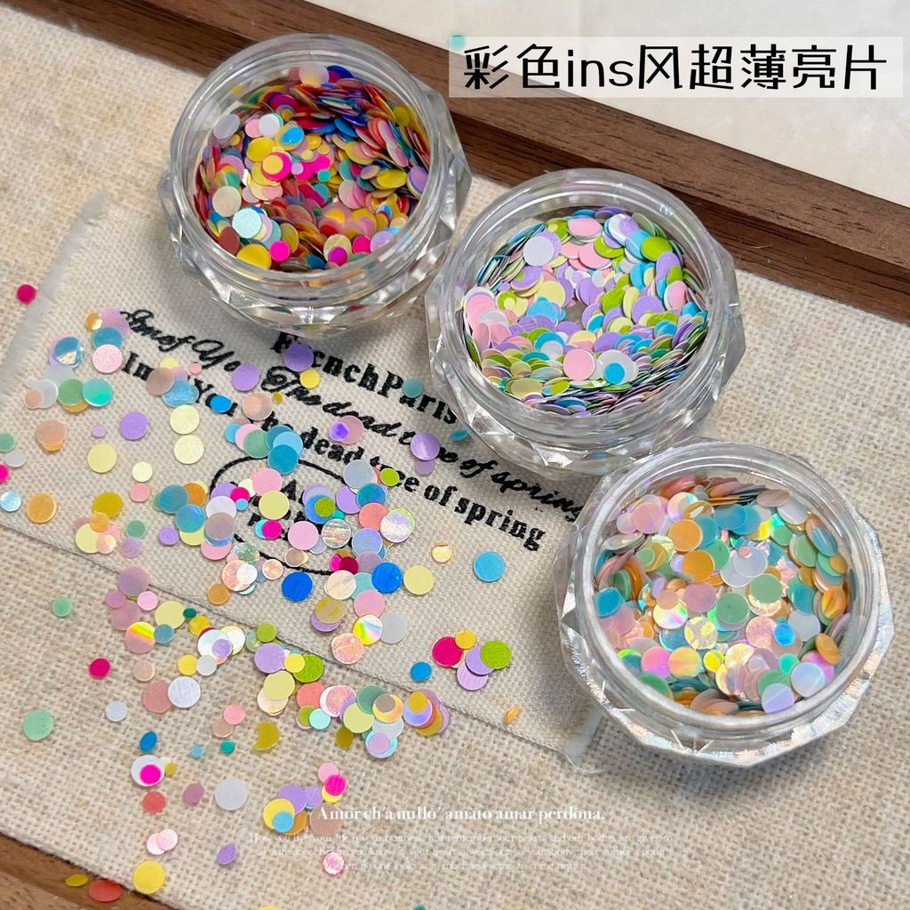 Color Ultra-Thin Round Nails Sequins Influencer ins Style Phantom Color Laser Polka Dot Parquet Dopamine ตกแต่งเล็บ