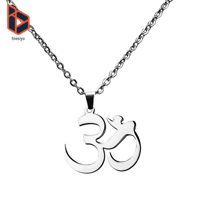 [Blesiya] สร้อยคอจี้สแตนเลสสีเงิน Aum Om Ohm สันสกฤต Amulet Charms