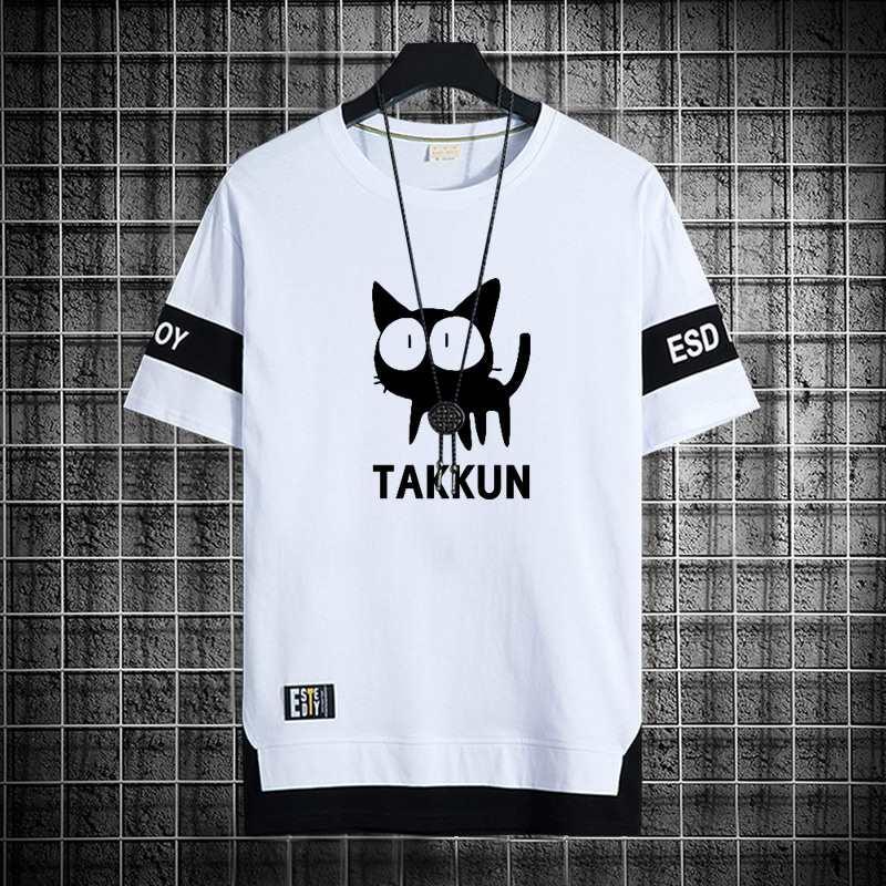 FLCL Takkun Cat อะนิเมะเสื้อยืดสีขาวขนาดใหญ่ Anime Graphic Tee Streetwear Casual Top Men