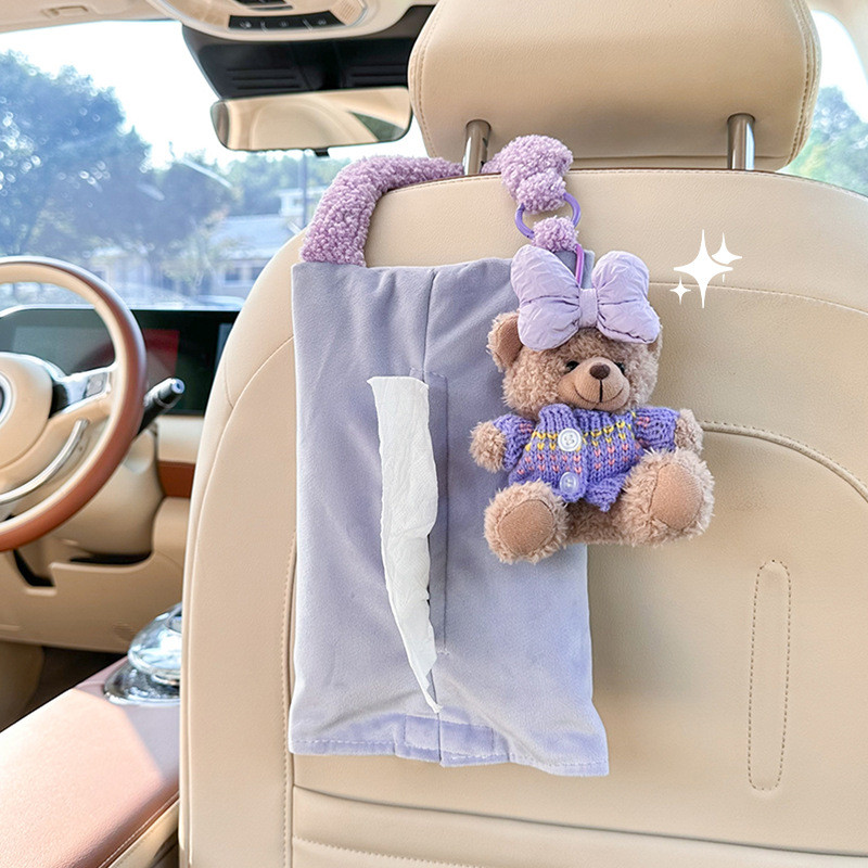 Cartoon Car Tissue Box Creative Doll Bear Hanging Car Decoration Paper Extraction Box 09Ky