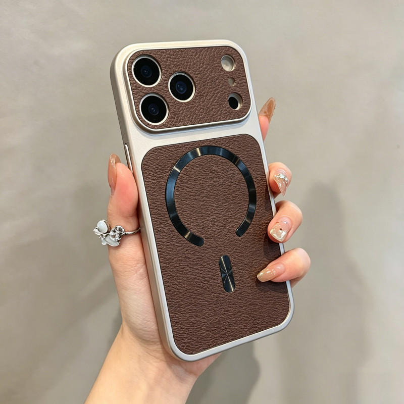 หนังลายลิ้นจี่สีน้ําตาลเนื้อเคสโทรศัพท์แม่เหล็กสําหรับ ไอโฟน 17 16 15 14 13 12 11 มือโปร สูงสุด การป้องกันเต็มรูปแบบ