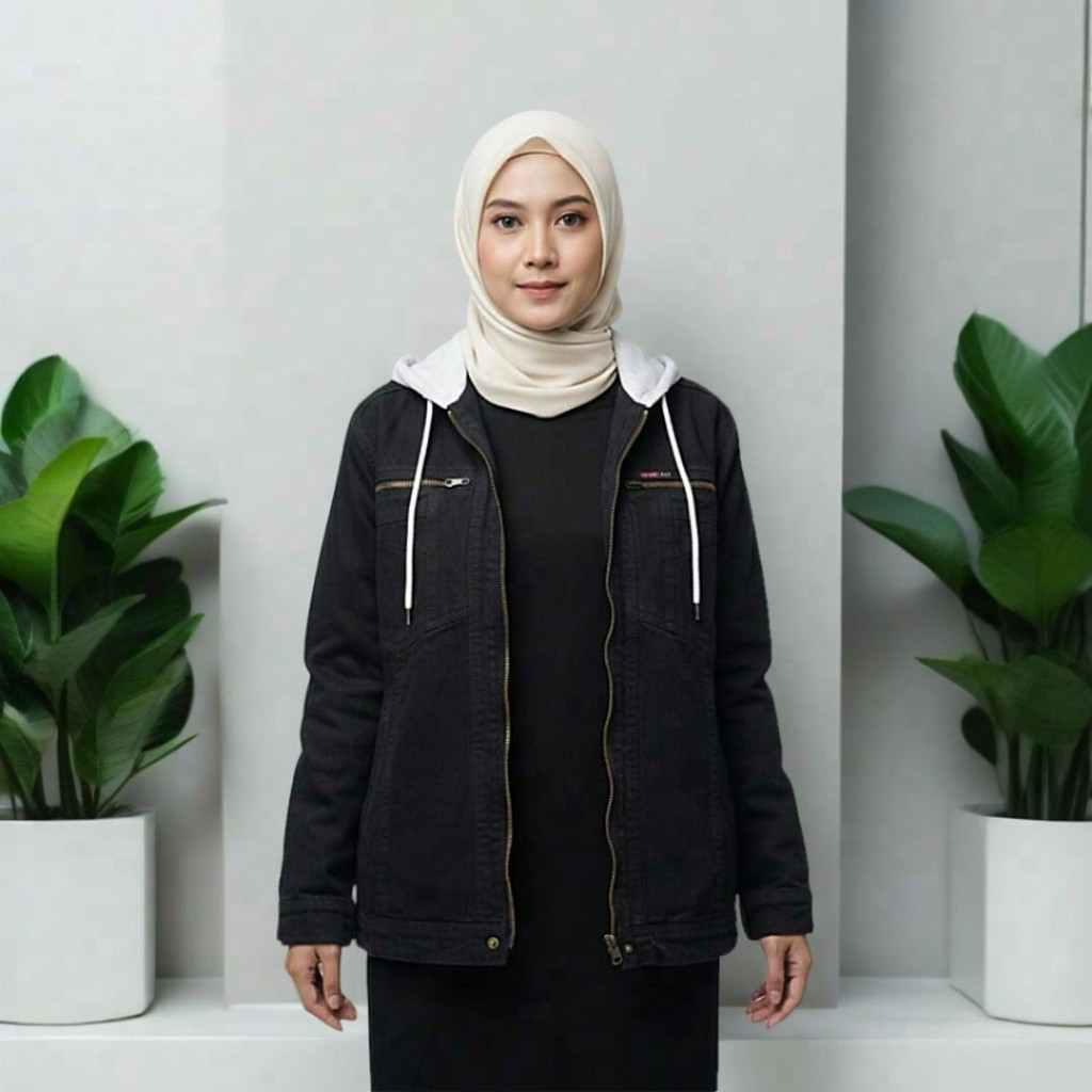 ZIPPER HOODIE JEANS JACKET ผู้หญิง ZIPPER HOODIE JACKET