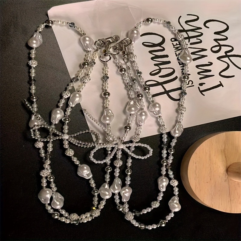 Creative ใหม่โทรศัพท์ Lanyard Pearl Bow Heart Beaded Crossbody Bag Charm อุปกรณ์เสริม, Mobile Ca