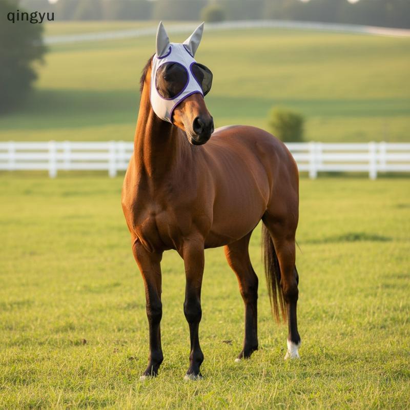 [qingyu] Breathable Qui Dry Horse Fly Mask ปรับ Fitfort Outdoor Riding Pasture Horse Protection สต็อ