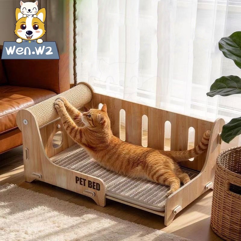 wen.W2 ที่ลับเล็บแมวรูปเก้าอี้เอน แบบตั้งพื้น ทนทานไม่ร่วน ไม่หลุดเป็นขุย พร้อมลูกบอลลับเล็บและแผ่นรองเล่น ของเล่นแมวครบ