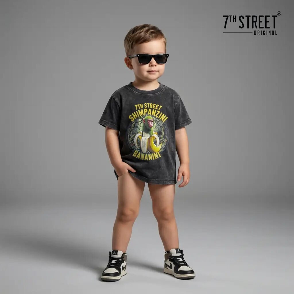 7th Street Vintage Kids ผ้า Cotton Comb ฟอกซีดสไตล์วินเทจ ฟอกแบบตัวต่อตัวขึ้นริ้วตามตะเข็บฟอกจากเสื้