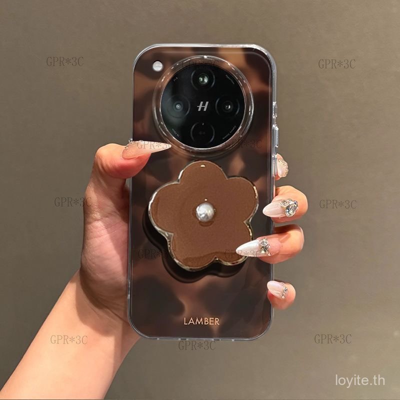 เคสสําหรับ วิฟ x300 ส / x300 พิเศษพร้อมขาตั้งเสือดาวฐานสีน้ําตาลลายดอกไม้ทนทานฝาครอบป้องกันสําหรับสาวๆเด็กอินเทรนด์ออกแบบมินิมอลกันกระแท