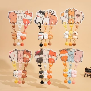 HLAR 3 ชิ้นชุดพวงกุญแจ Snap แม่เหล็ก, การ์ตูนเรซิ่นสัตว์พวงกุญแจ, Charms แม่เหล็กมินิพวงกุญแจชุดของขวัญเพื่อน
