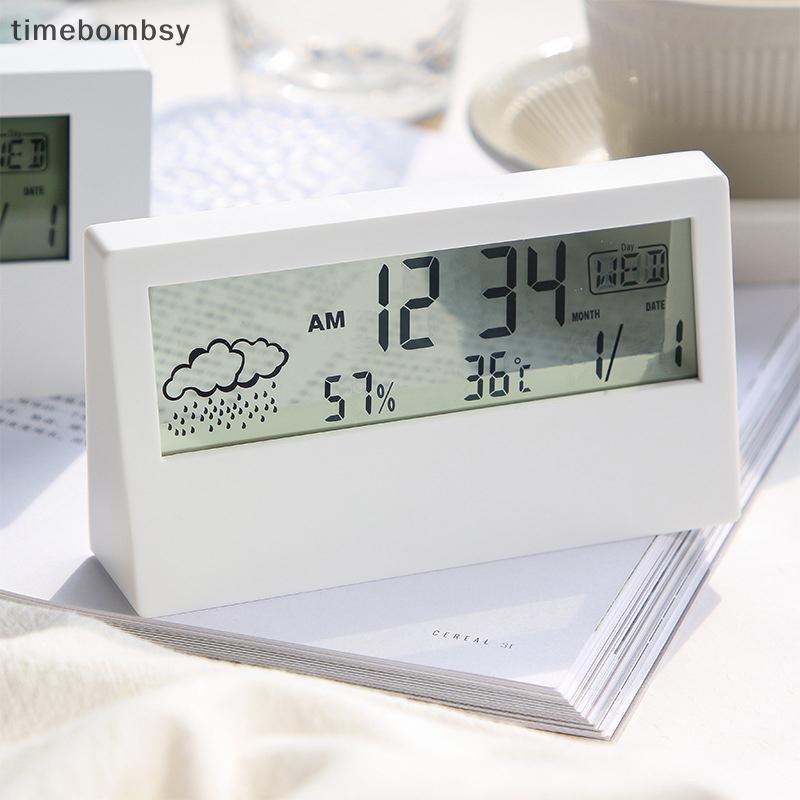 (time) เครื่องวัดอุณหภูมิและไฮโกรมิเตอร์ Clo Creative Weather Display Luminous Small Alarm Clo Ins โปร่งใสอิเล็กทรอนิกส์ Alarm Clo (TH)
